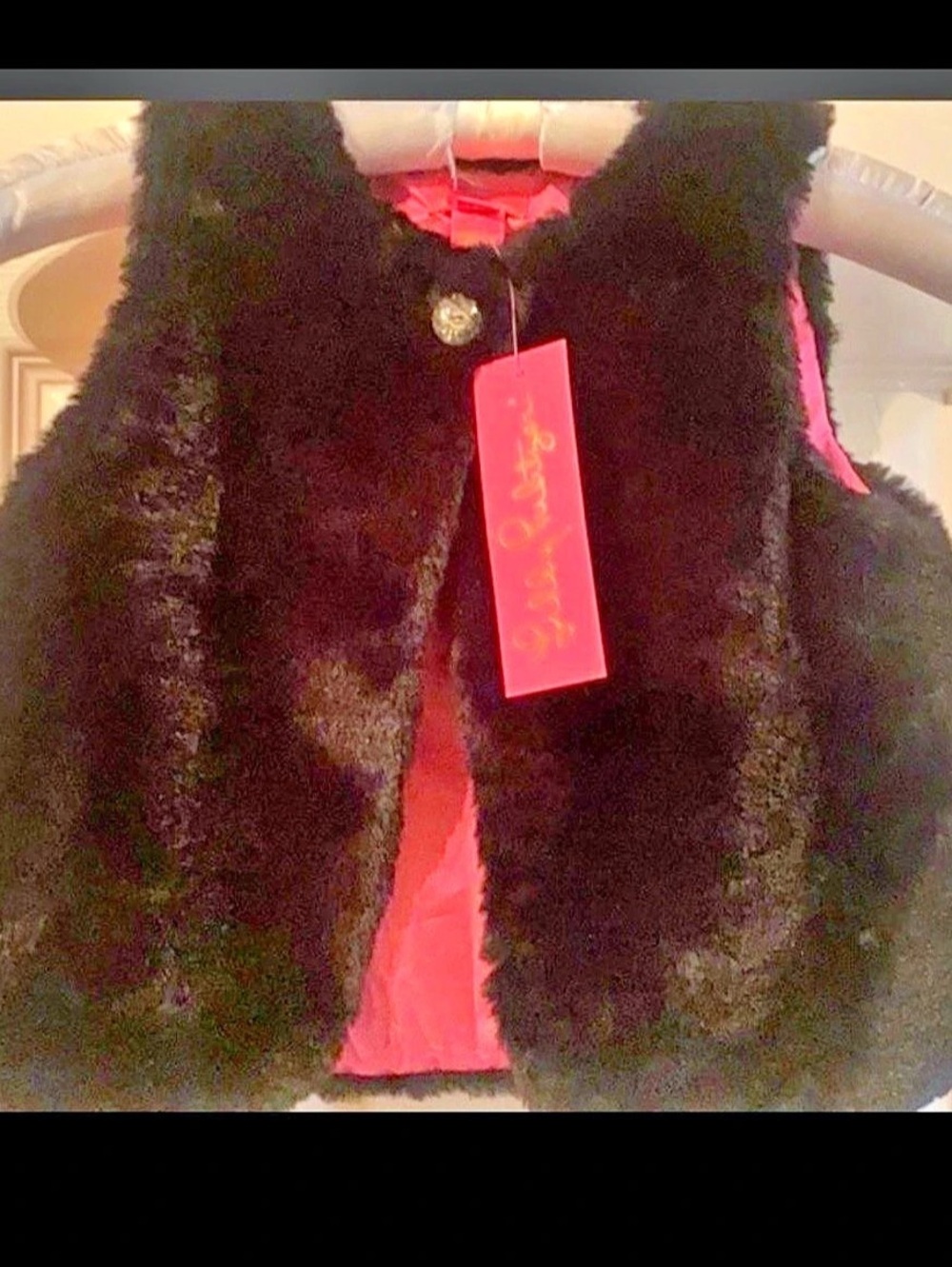 Lilly Pulitzer Winston Vest Faux Fur Vest in Black & Pink Size Medium NWT